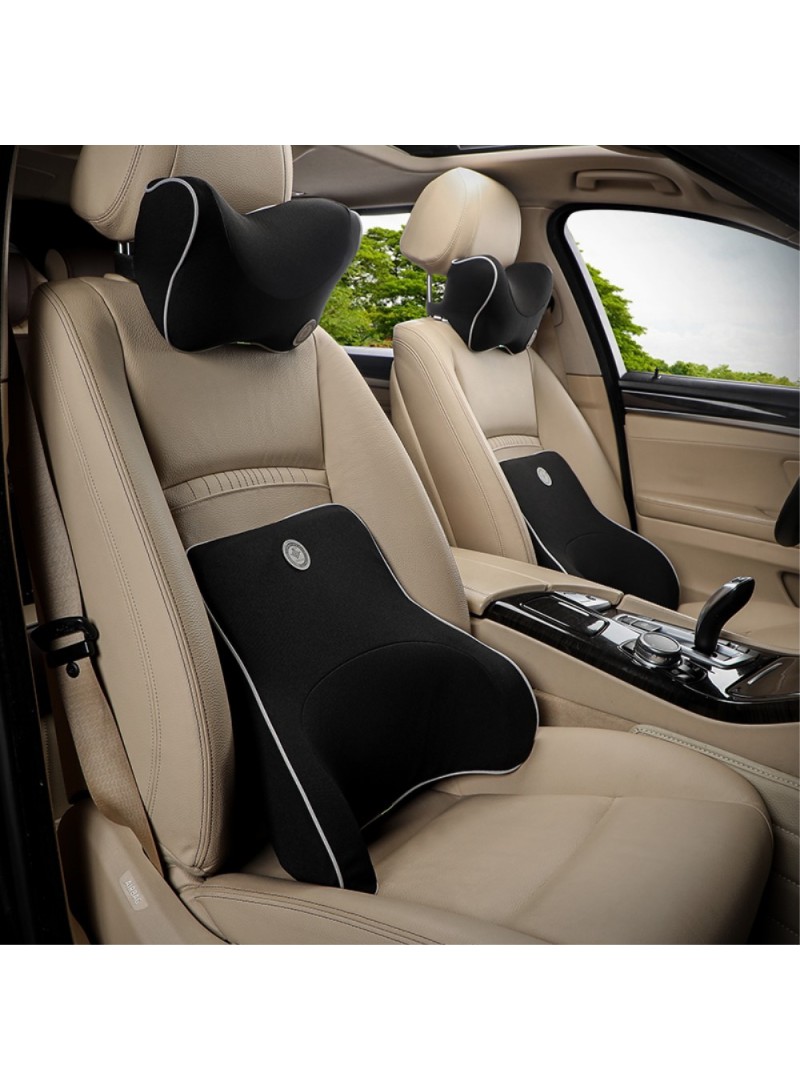 2Pcs Ergonomic Car Seat Headrest Neck Pillow Lumbar Support