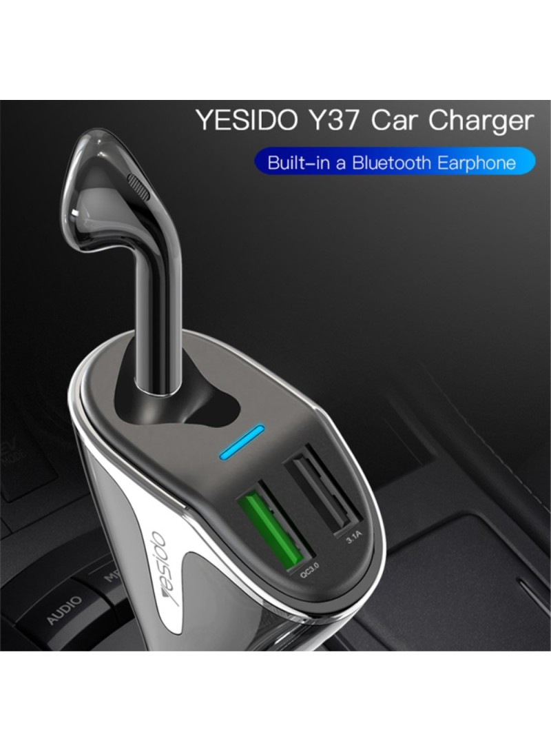 Dual Port Fast Charging Car Adapter With Bluetooth Earbud Y37